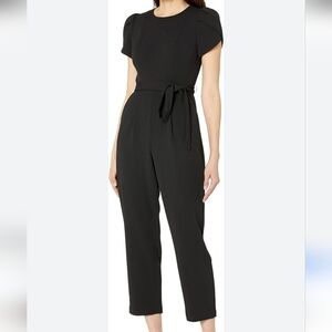 Calvin Klein Black Cropped Tie-Waist Jumpsuit Pants